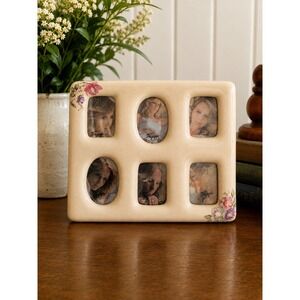 Vintage Terragrafics Ceramic Floral Collage Picture Frame 6 Openings Beige‎ 8x6
